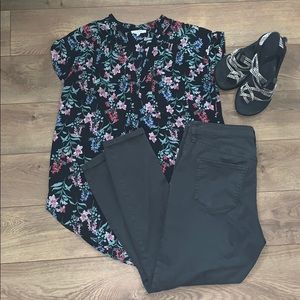 Pleione Black and Floral Blouse